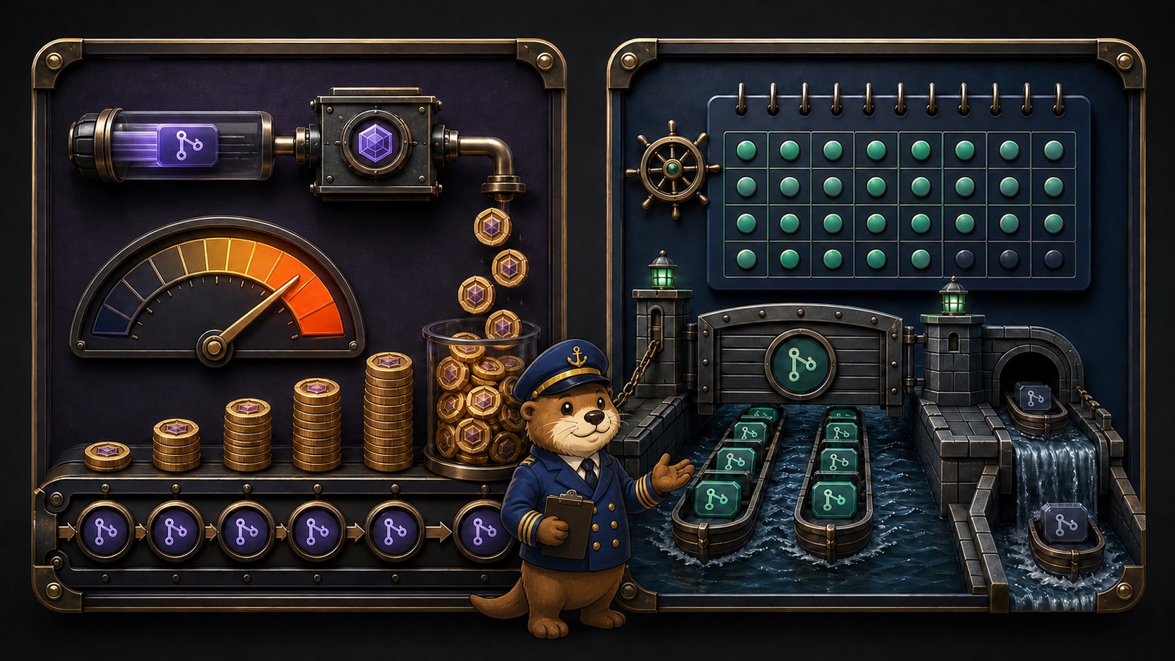Captain Patch presenting two pricing panels that compare a rising per-review token meter with stable monthly pull request capacity