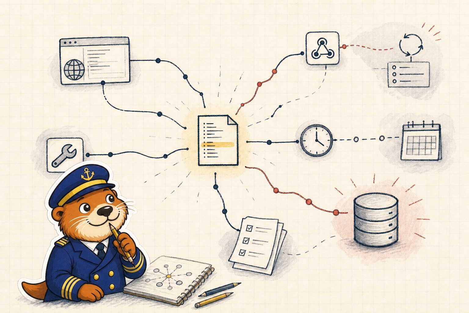 Captain Patch mapping one changed function to routes, retries, jobs, tools, tests, and a database